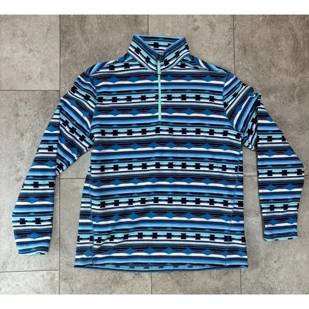 Chubbies Men's Large Fleece Quarter Zip Pullover Blue Aztec Southwestern Western